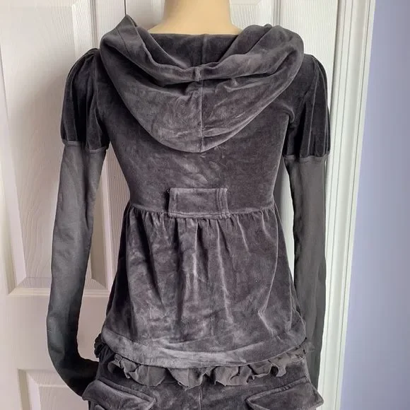 Juicy Couture Track Suit Set Jacket & Pants Velour S/P Dark Gray - Picture 9 of 16